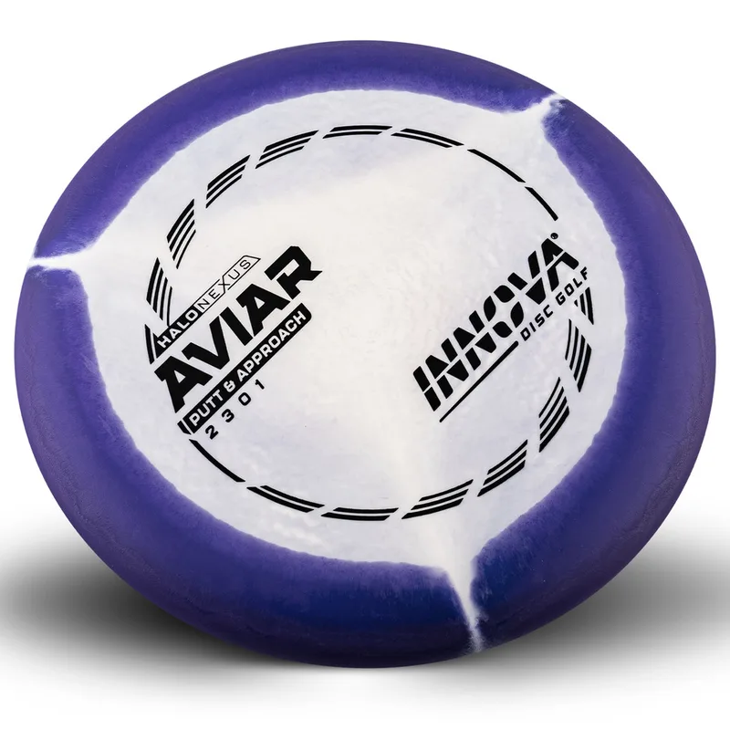 White and purple Innova Halo Nexus Aviar Putt & Approach disc