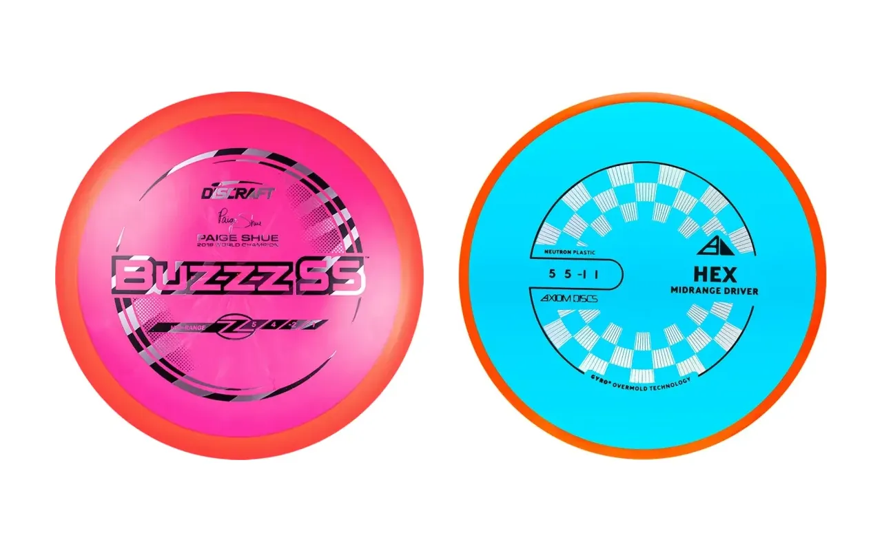 Discraft Buzzz SS and Axiom Hex discs in manufacturer product photographs