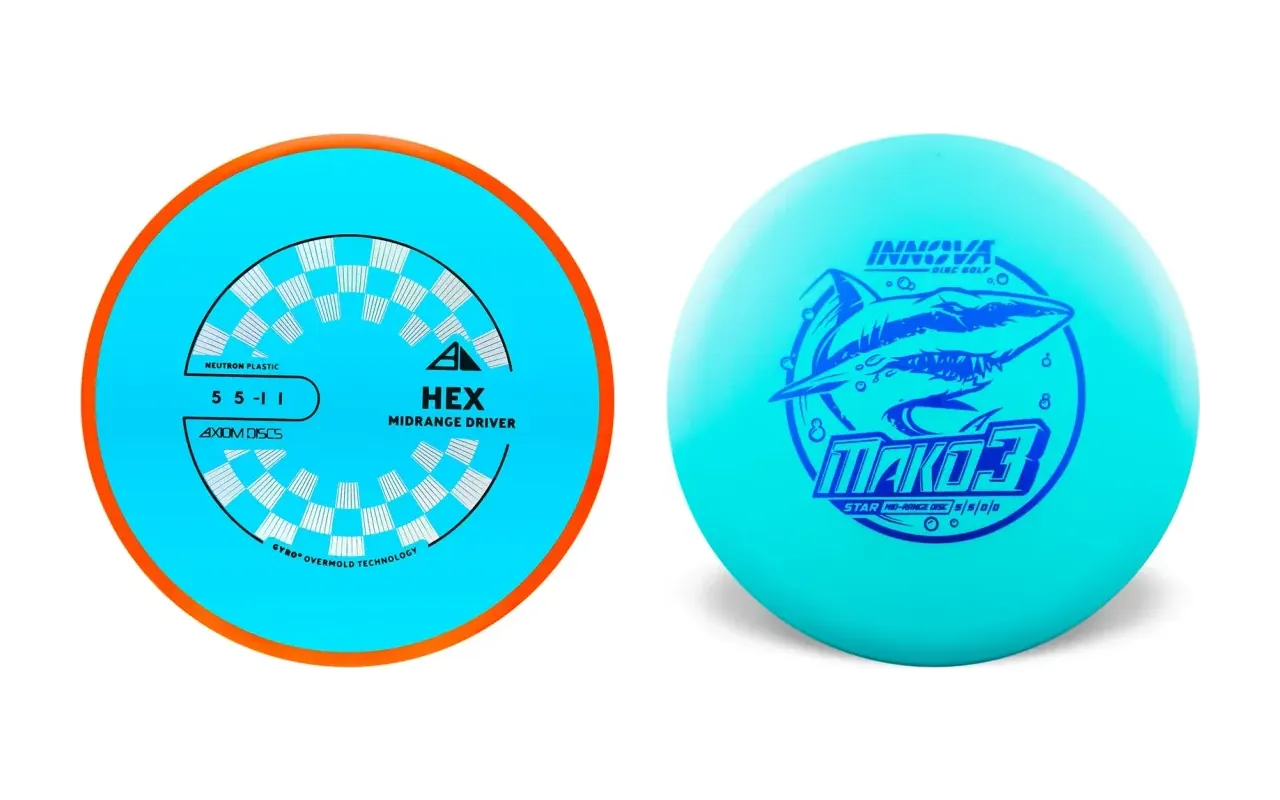 Axiom Hex and Innova Mako3 discs in manufacturer product photographs