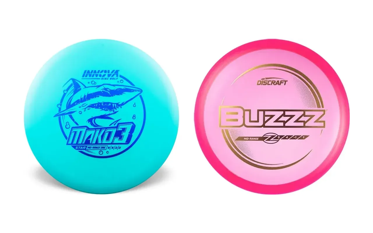 Innova Mako3 and Discraft Buzzz discs in manufacturer product photographs